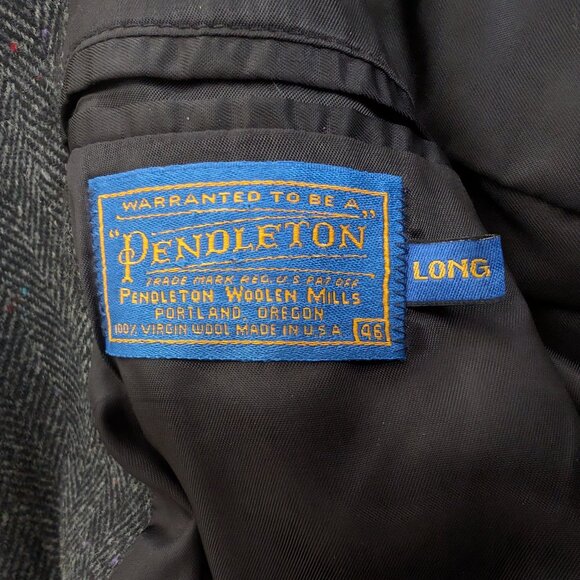 PENDLETON Blazer Mens 46L Gray Black Wool Herringbone Elbow Patch Western Jacket - Picture 11 of 14